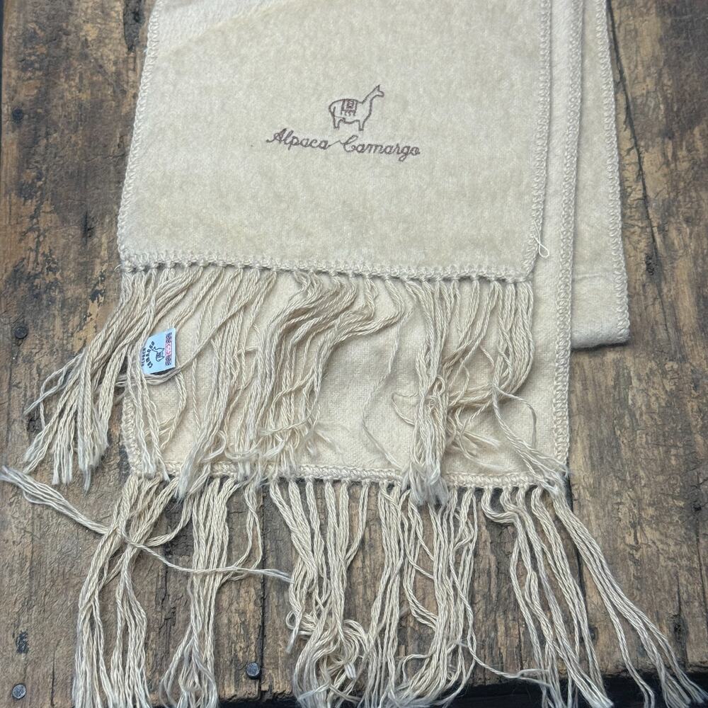 Alpaca Camargo Tan Alpaca Scarf Fringe Peru 65โ Soft Luxury Wrap